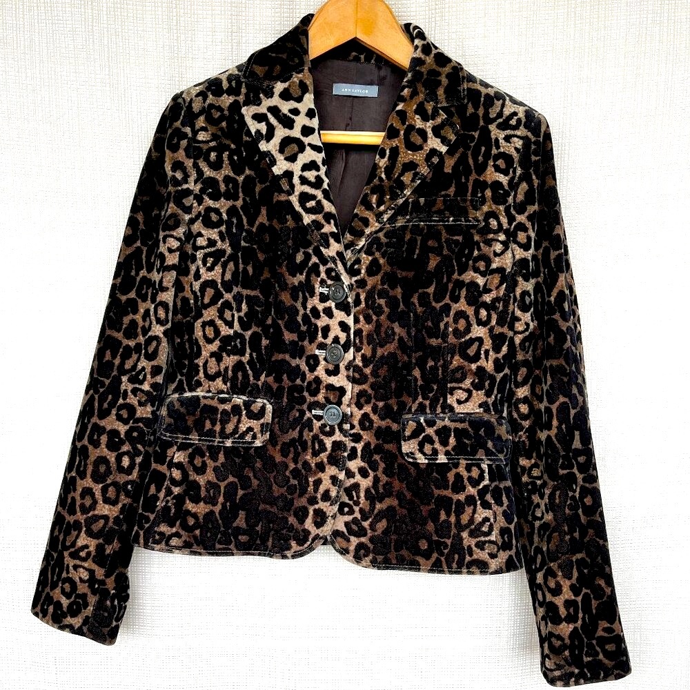 Vintage Ann Taylor Leopard Print Velvet Blazer Embroidered Aβ¦